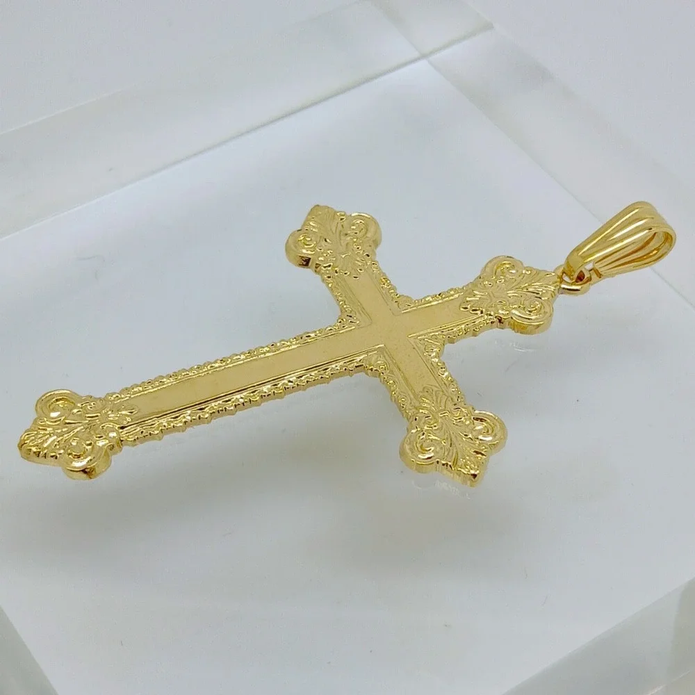 Karatbond Vintage Y2K Gold Ornate Fleur-de-lis Cross Pendant Made in USA NOS